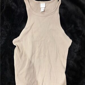 H&M Ribbed High Neck Tank Top - Beige
